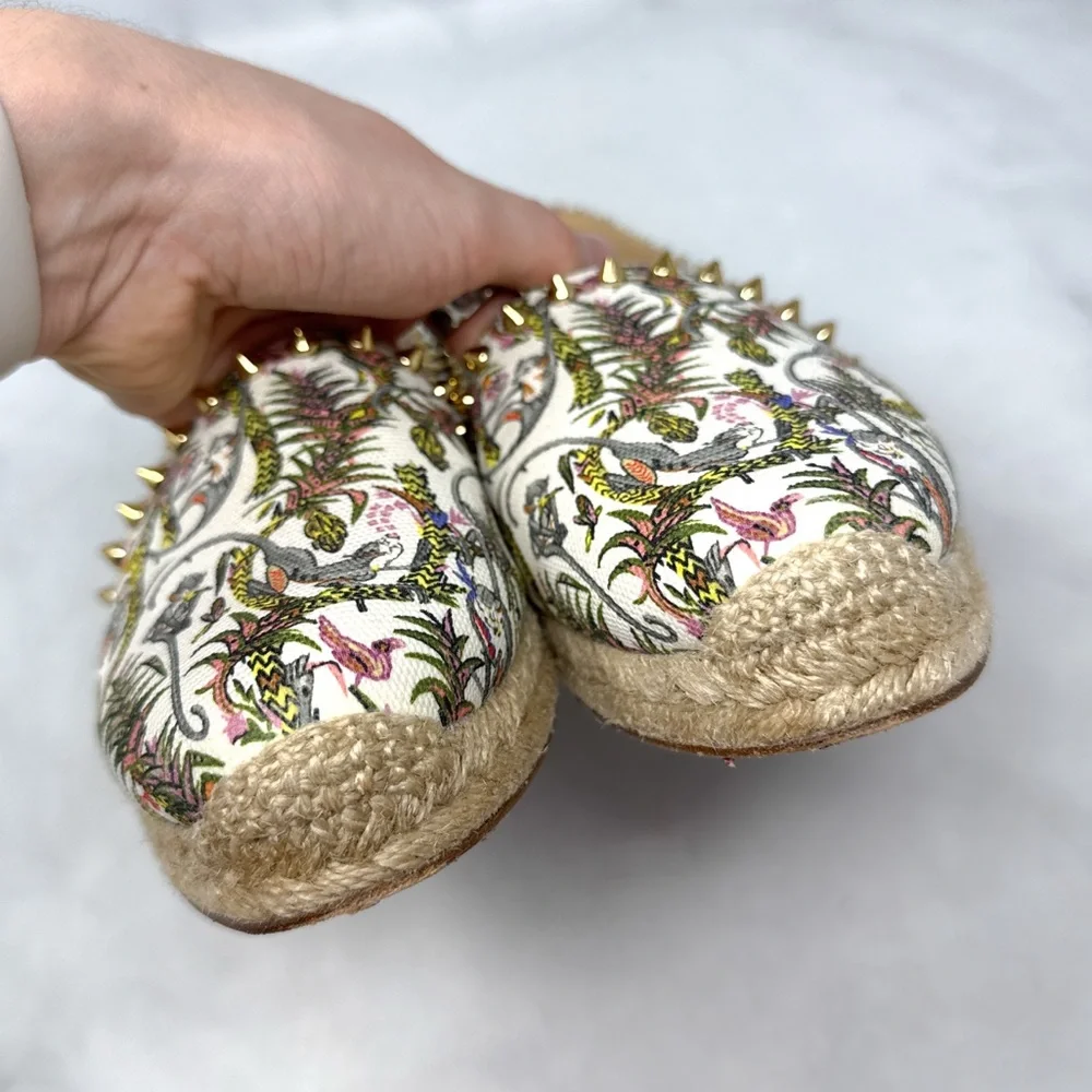Christian Louboutin Loubi Jungle Ares Spike Studded Flat Espadrille Shoes 41